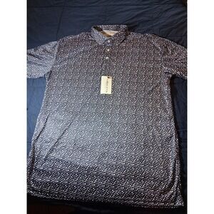 Collars & Co Men's Size 3XL Blue Geometric Floral Polo Original Fit Shirt Polo